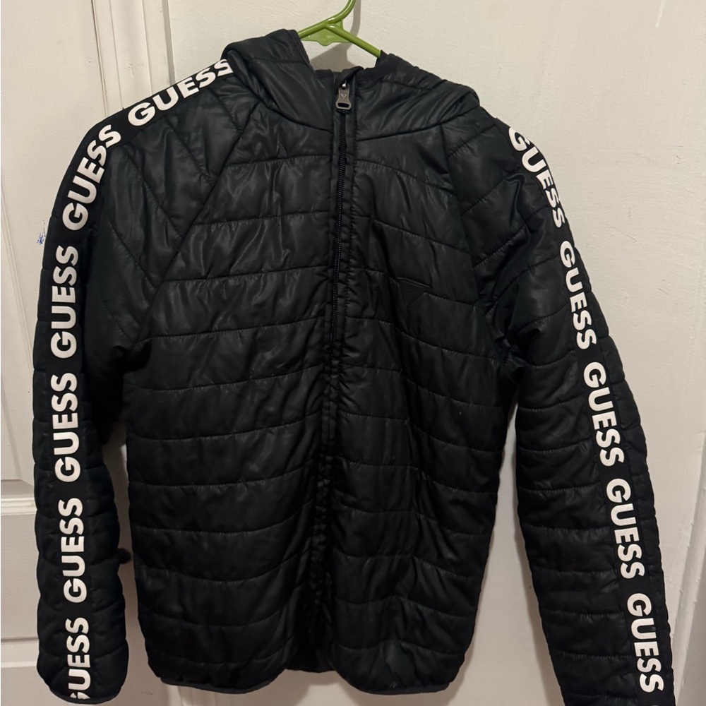 Guess Black Puffer Jacket Quilted Insulated Design